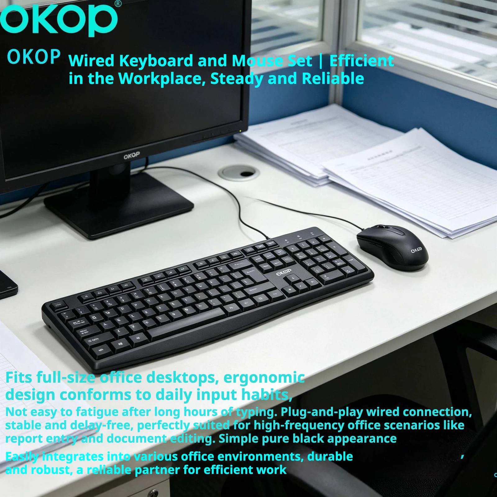 Kp-j450 Wired USB Keyboard And Mouse Set For Business Office Desktops — image 2