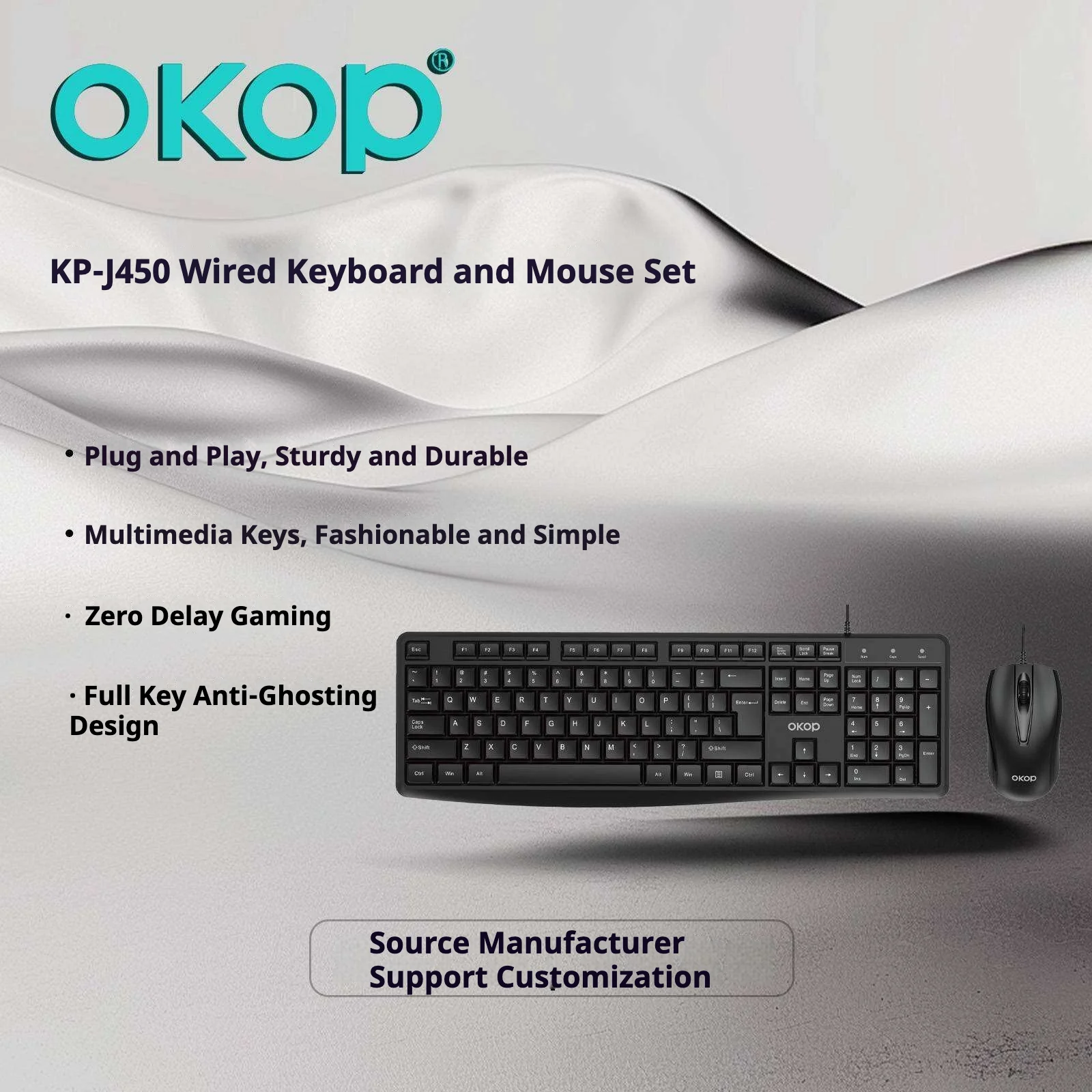 Kp-j450 Wired USB Keyboard And Mouse Set For Business Office Desktops — image 4