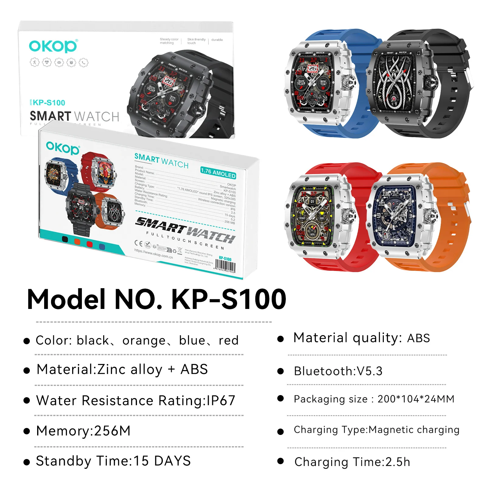 Kp-s100 Smartwatch Heart Rate Blood Pressure Monitoring Bluetooth Calling Sports… — image 4