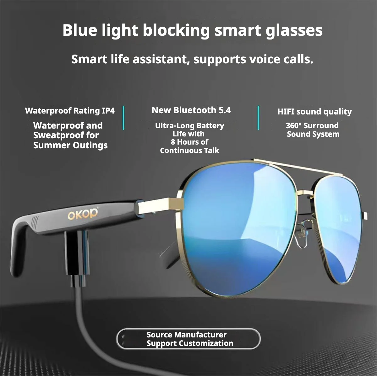 Kp-y101 Smart Bluetooth Glasses Waterproof Sweatproof Headset Voice Calls Blue Light… — image 4