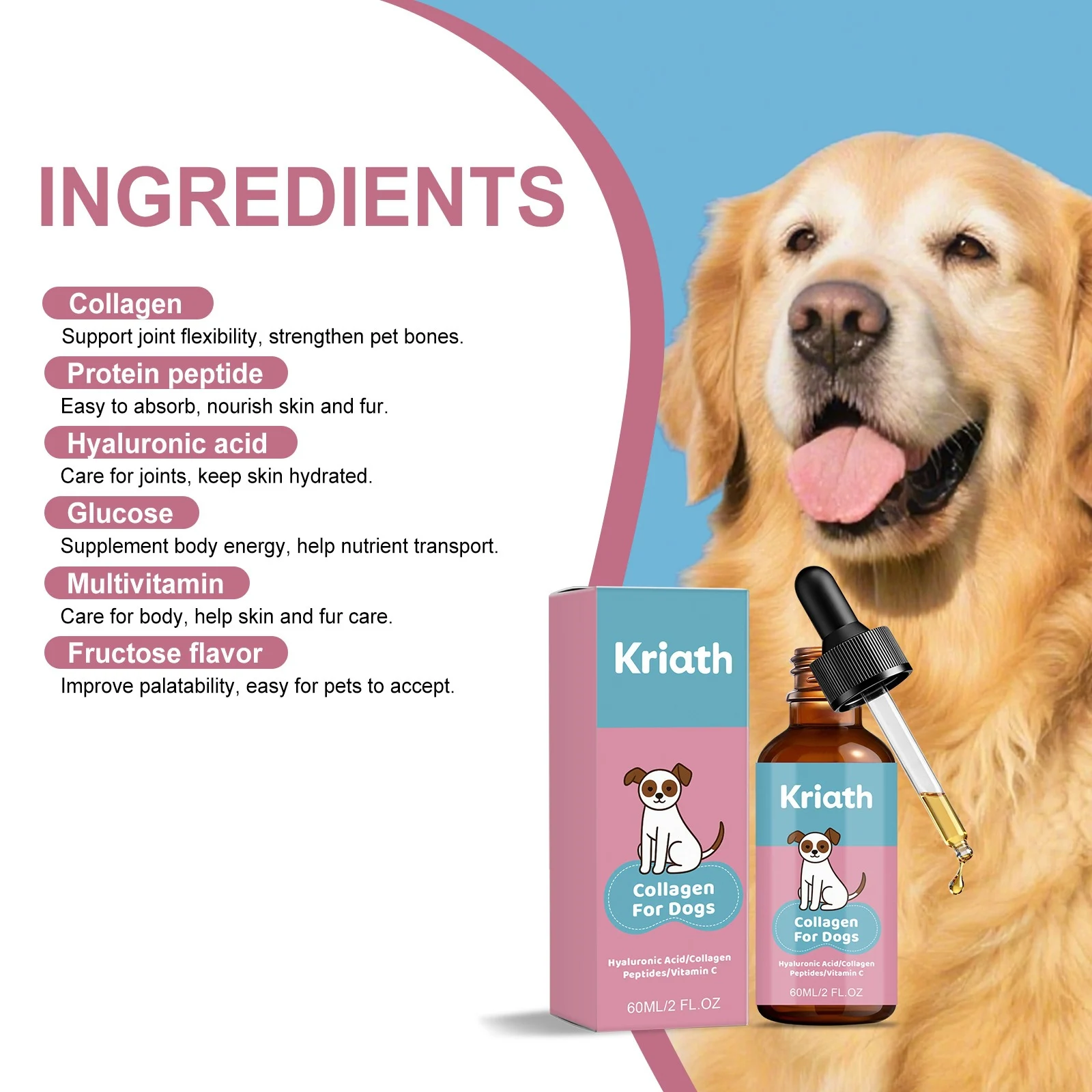 Kriath Collagen Drops For Dogs Daily Gentle Care Your Dog's Body, Body Maintenance — image 2
