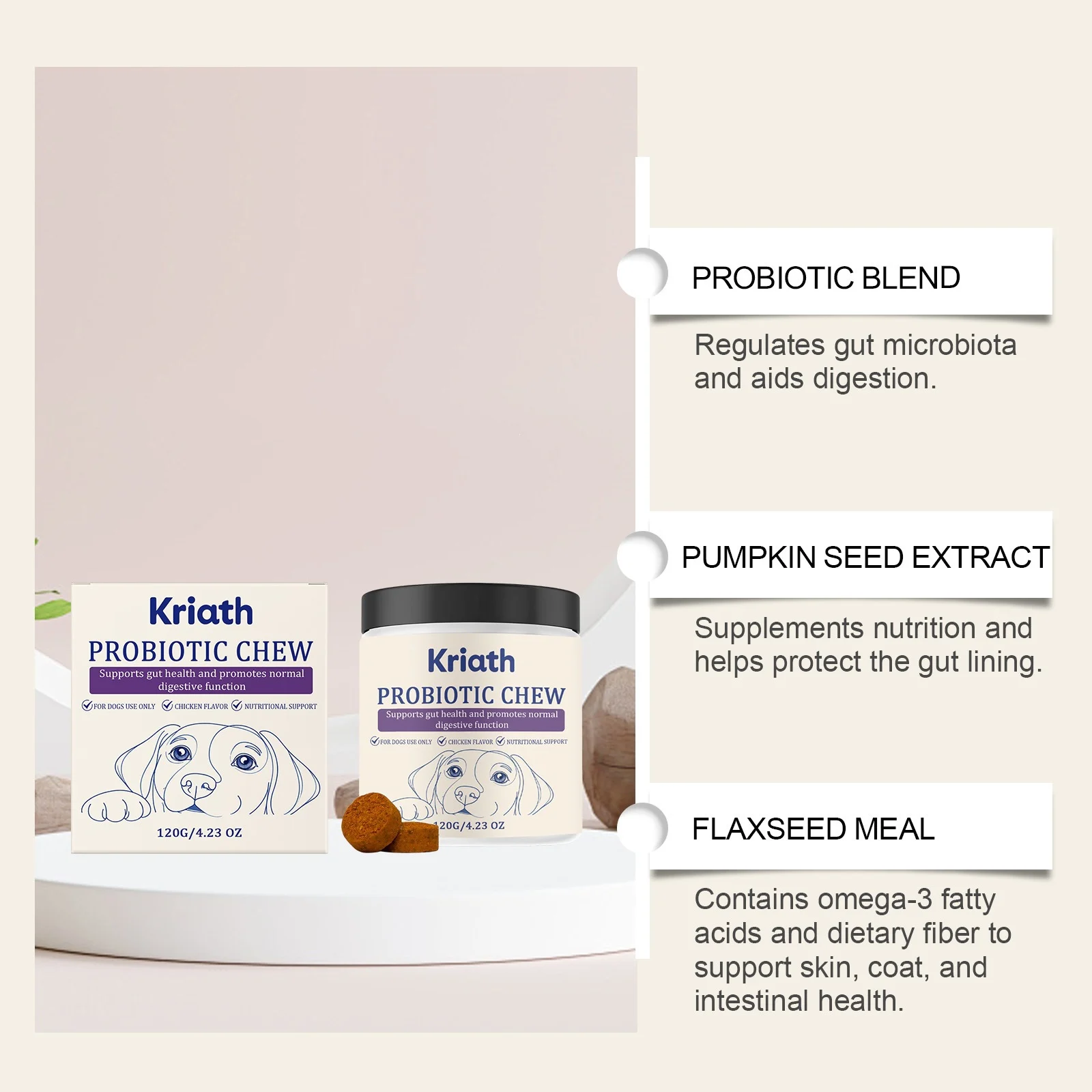 Kriath Dog Probiotic Chewable Tablets Are Formulated To Gently Care For Dogs And Used… — image 6