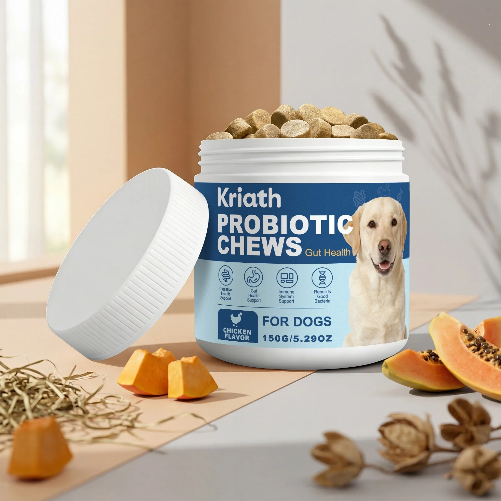 Kriath Dog Probiotic Chewable Tablets Mild Ingredients Daily Care Body Balance — image 4