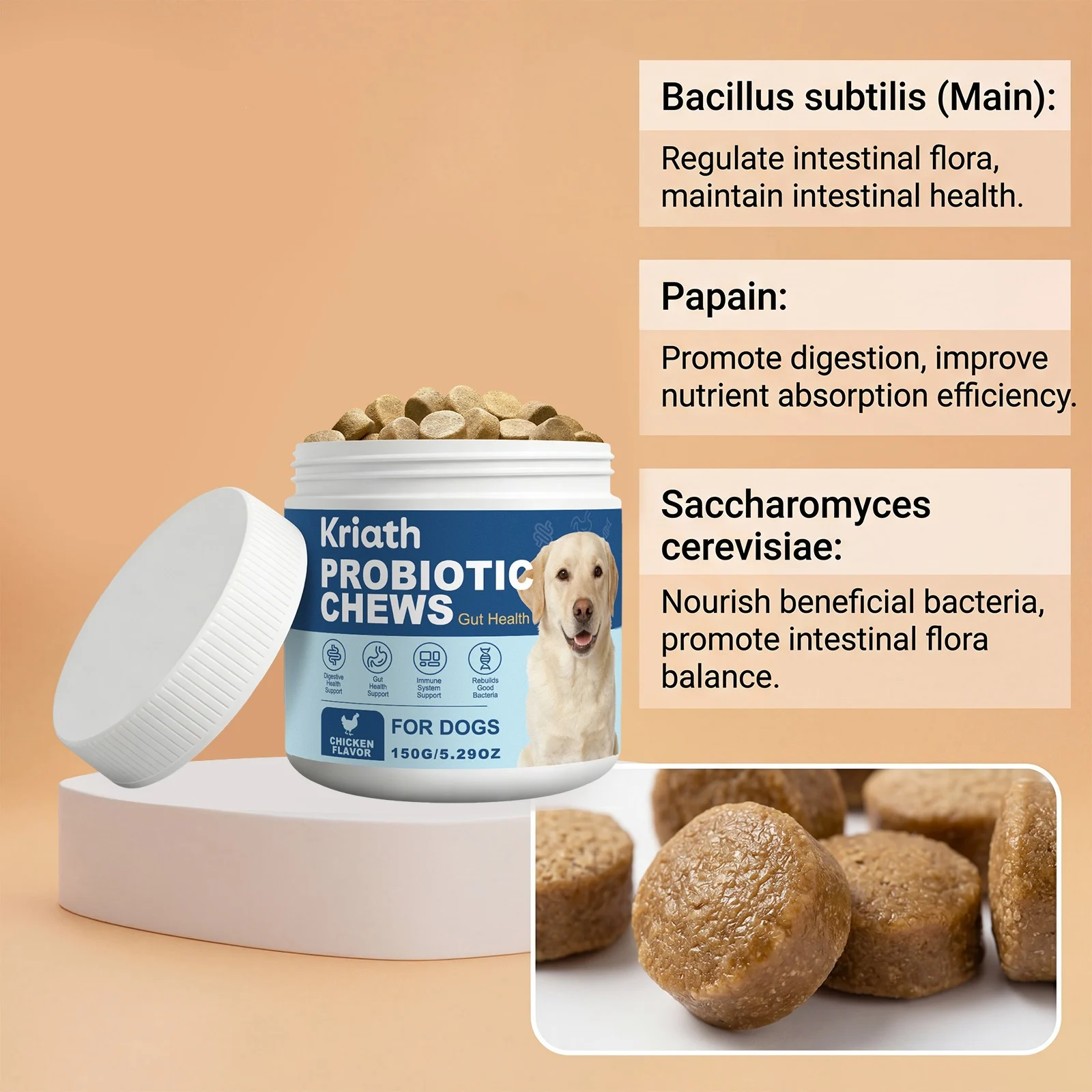 Kriath Dog Probiotic Chewable Tablets Mild Ingredients Daily Care Body Balance — image 2