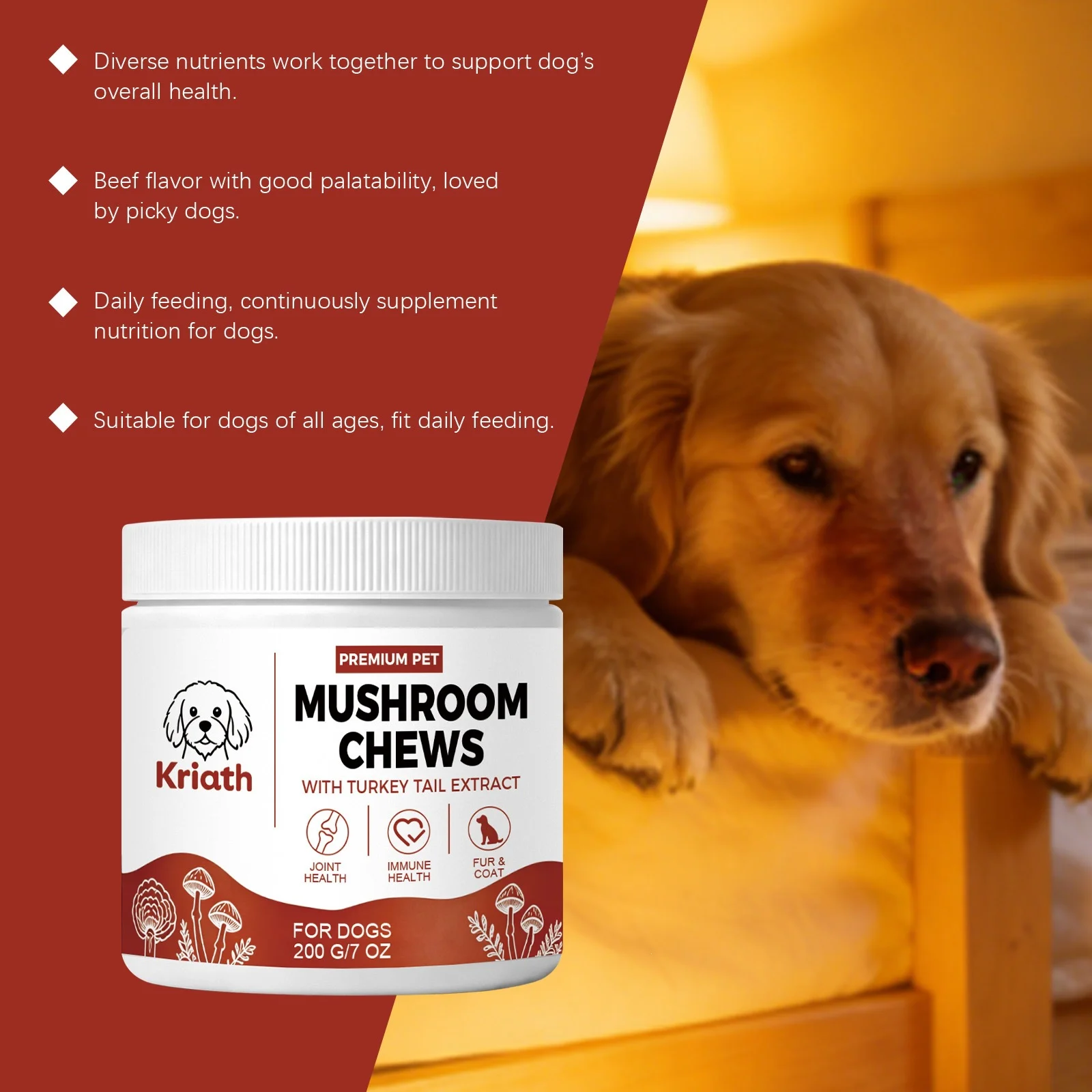 Kriath Mushroom Chewable Tablets For Dogs, Dog Dietary Nutritional Tablets, Daily… — image 6