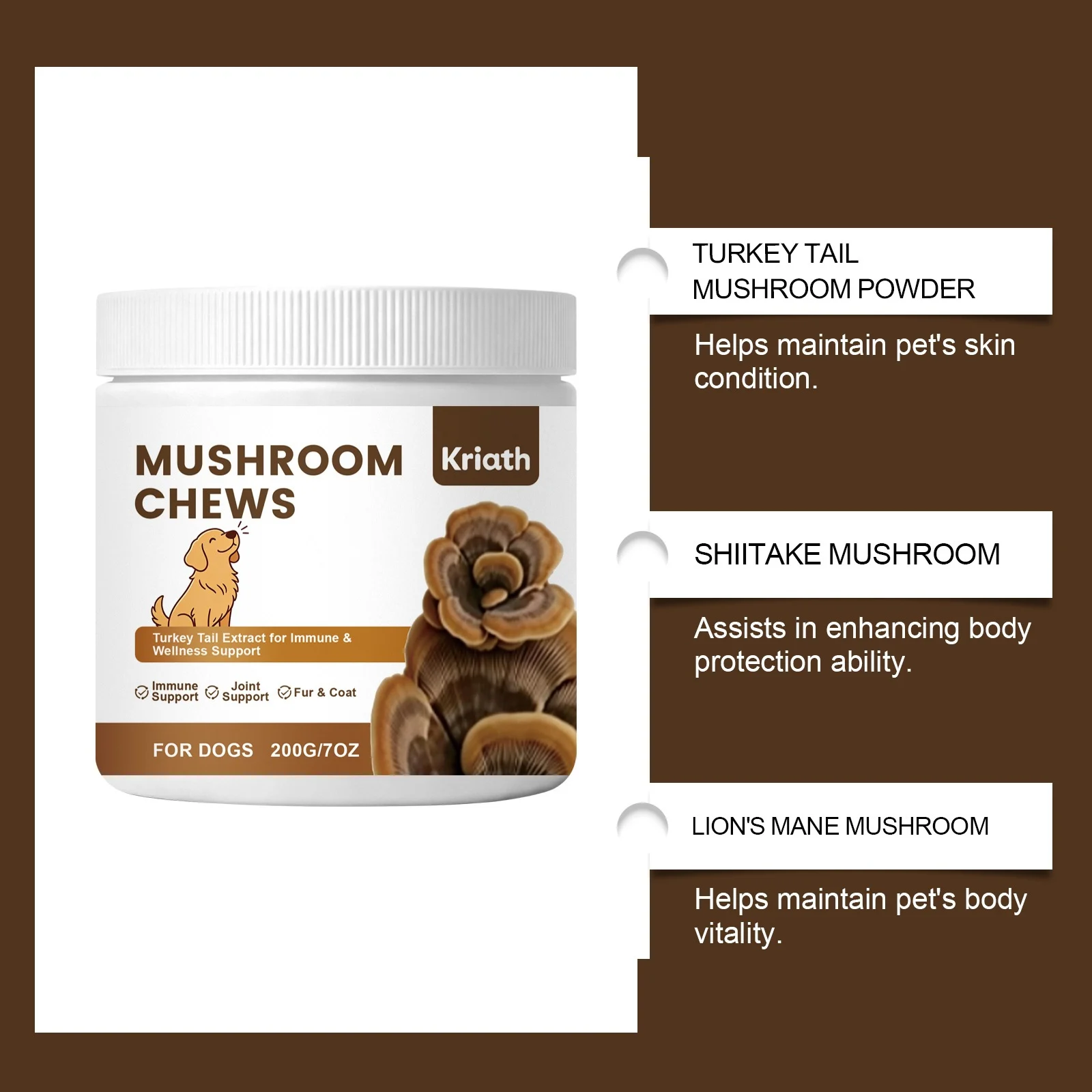 Kriath Mushroom Chewable Tablets For Dogs - Mild Formula Daily Care And Nutritional… — image 4