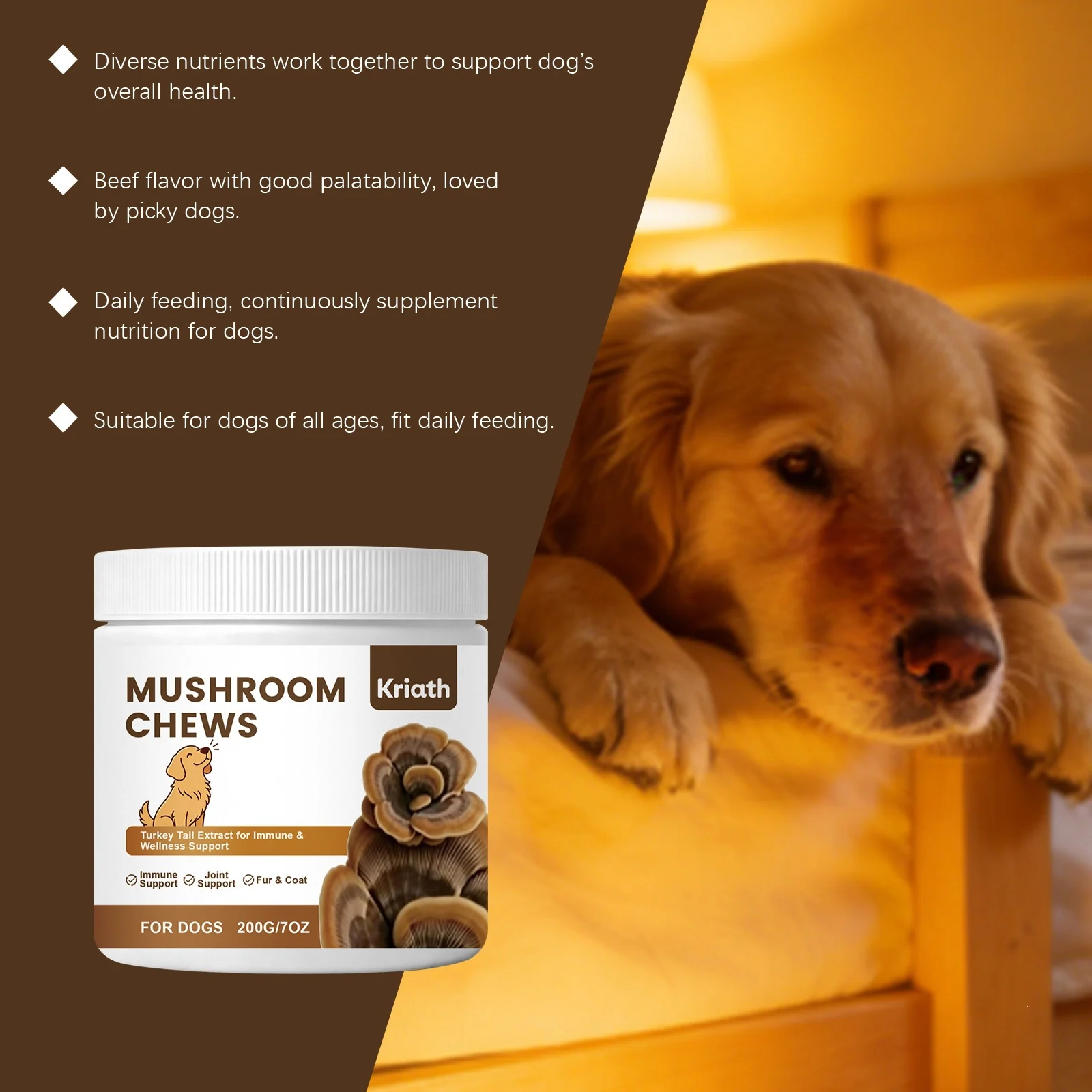 Kriath Mushroom Chewable Tablets For Dogs - Mild Formula Daily Care And Nutritional… — image 6