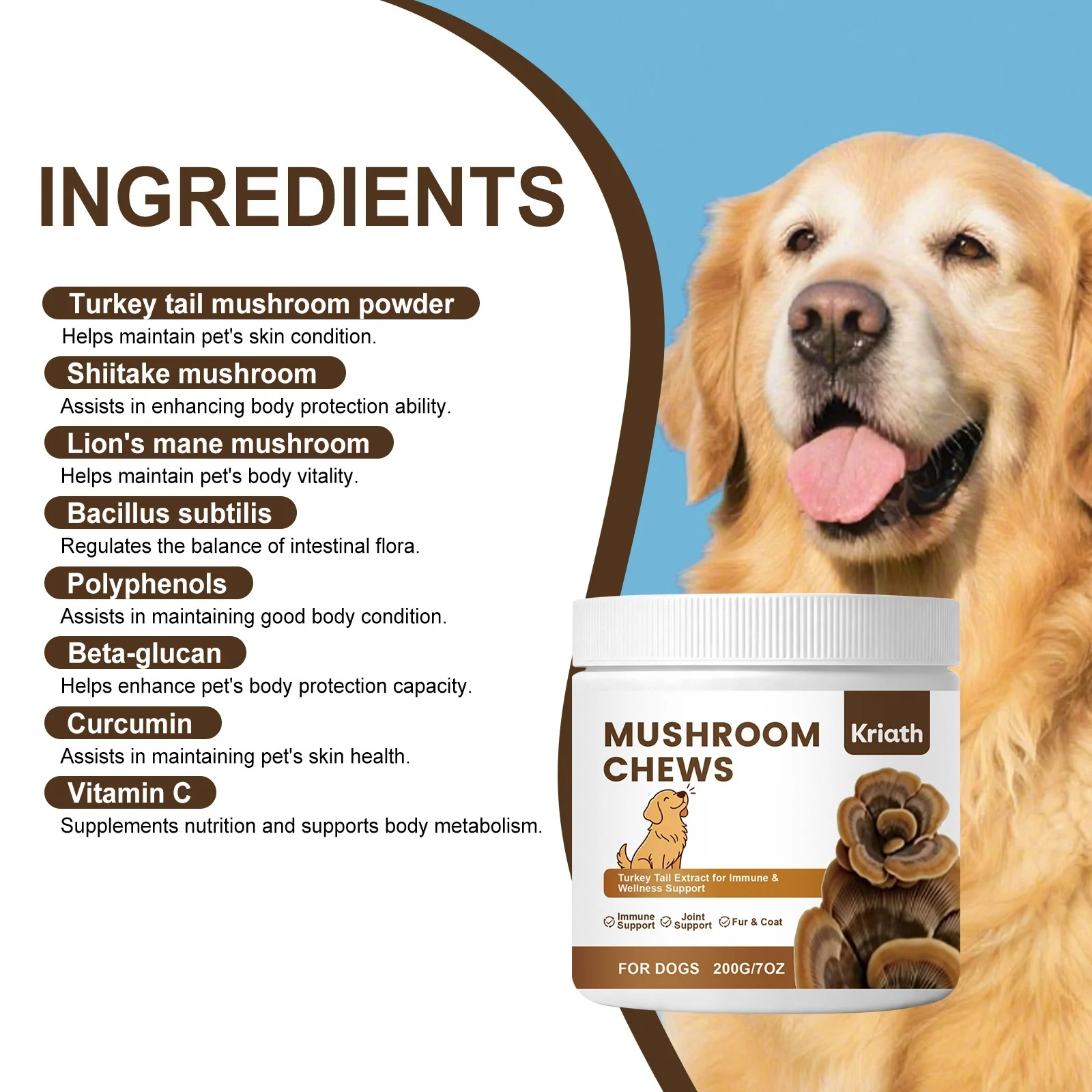 Kriath Mushroom Chewable Tablets For Dogs - Mild Formula Daily Care And Nutritional… — image 5