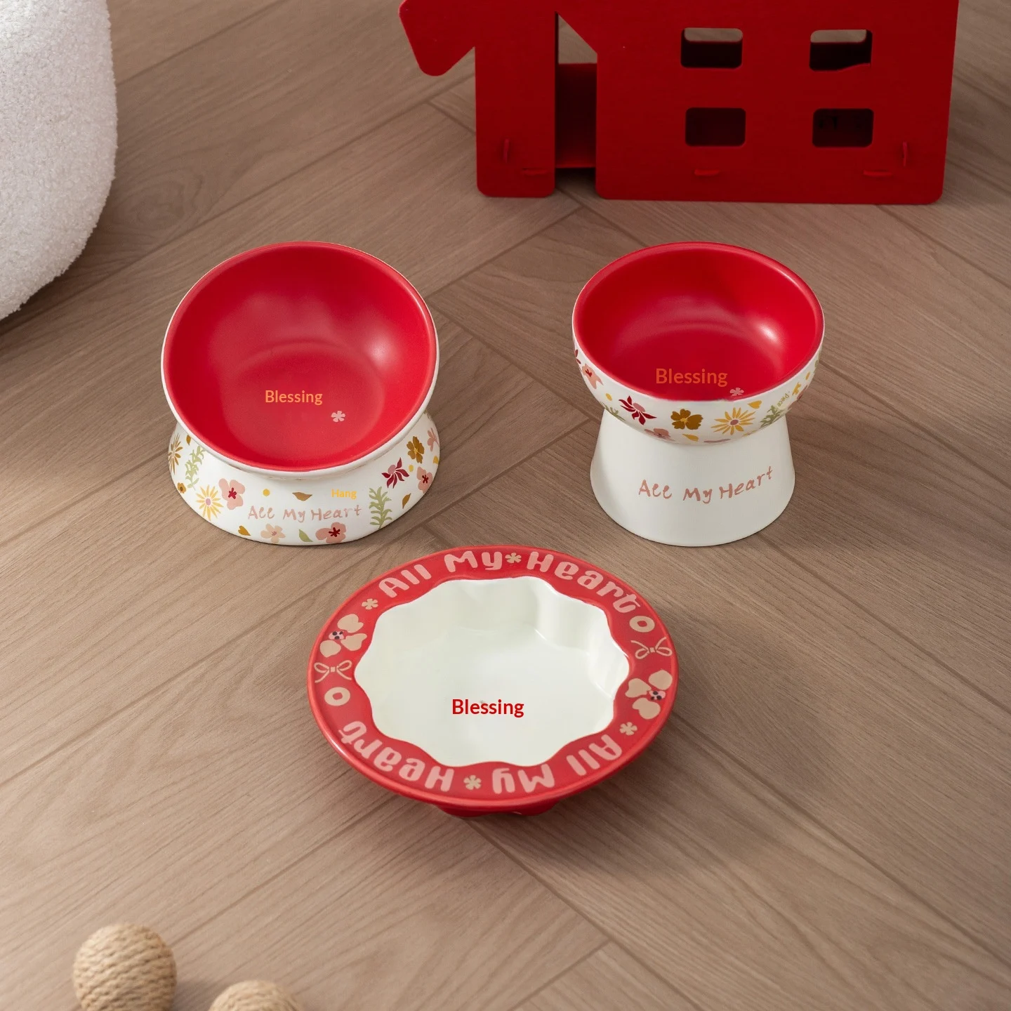 Lacy Ceramic Fu Pet Bowl, Anti-spill Cat Dog Food & Water Dish. — image 4