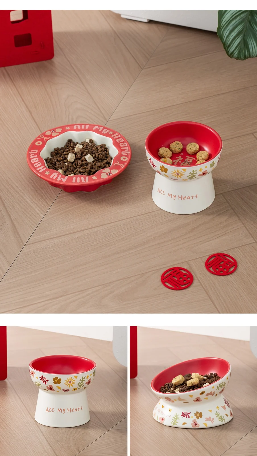 Lacy Ceramic Fu Pet Bowl, Anti-spill Cat Dog Food & Water Dish. — image 11