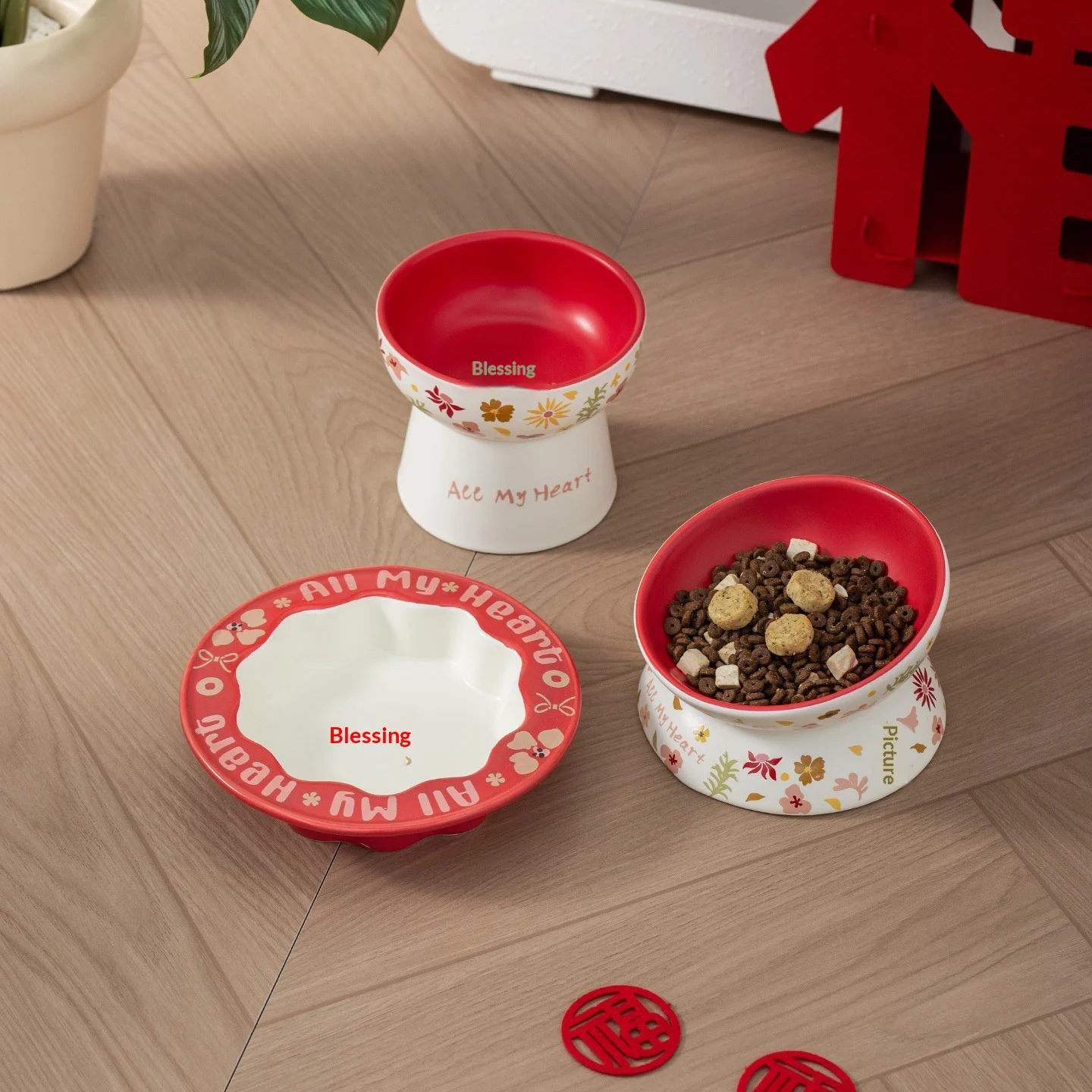 Lacy Ceramic Fu Pet Bowl, Anti-spill Cat Dog Food & Water Dish. — image 18