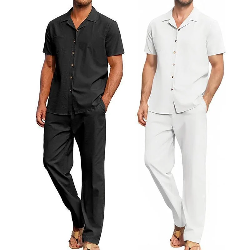 Lapel Short-sleeve Shirt And Casual Trousers Two-piece Set — image 4