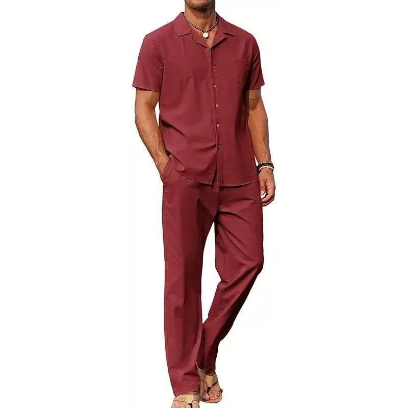 Lapel Short-sleeve Shirt And Casual Trousers Two-piece Set — image 5