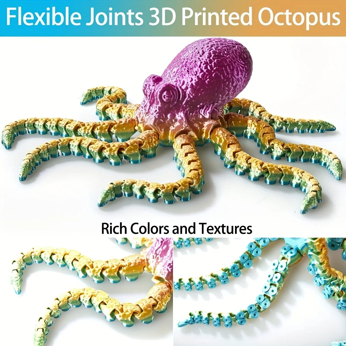 Large 3D Printed Articulated Octopus, Flexible Joint Octopus Fidget Figure, Colorful… — image 8