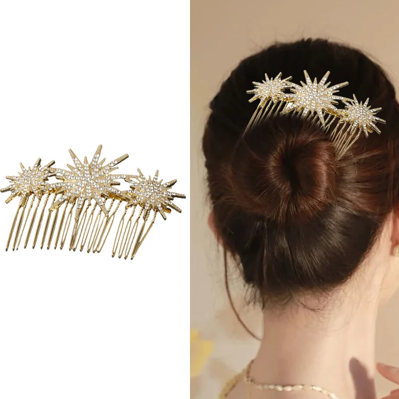 Large And Small Diamond-studded Vintage Hair Comb With A Starry Design — image 2