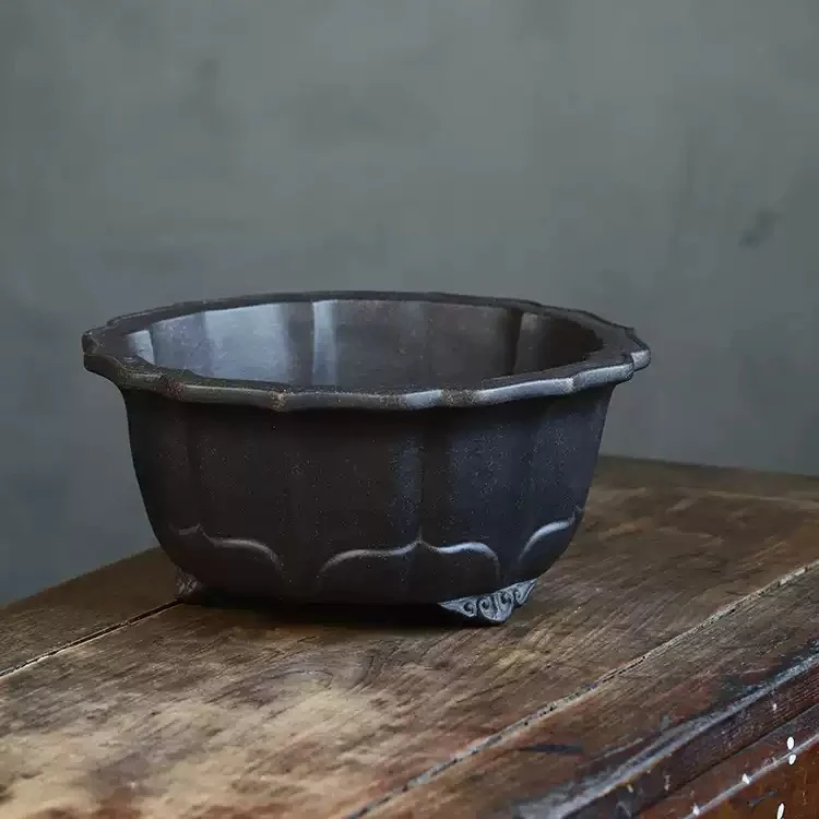 Large Antique-bronze Clay Floor-standing Zisha Flower Pot — image 4