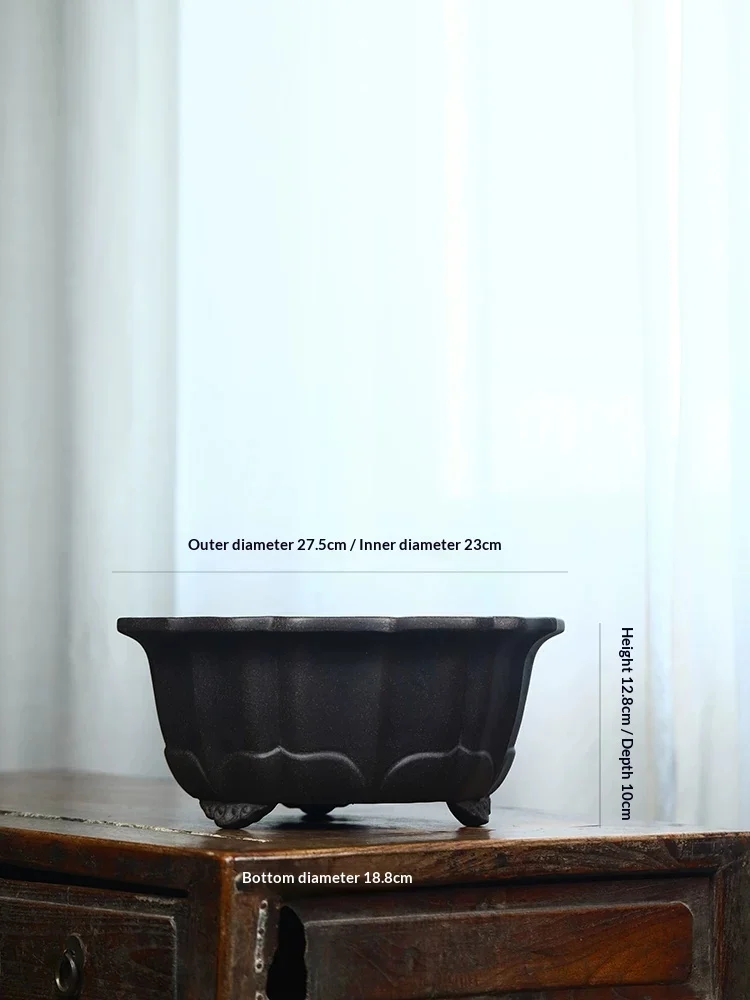 Large Antique-bronze Clay Floor-standing Zisha Flower Pot — image 5