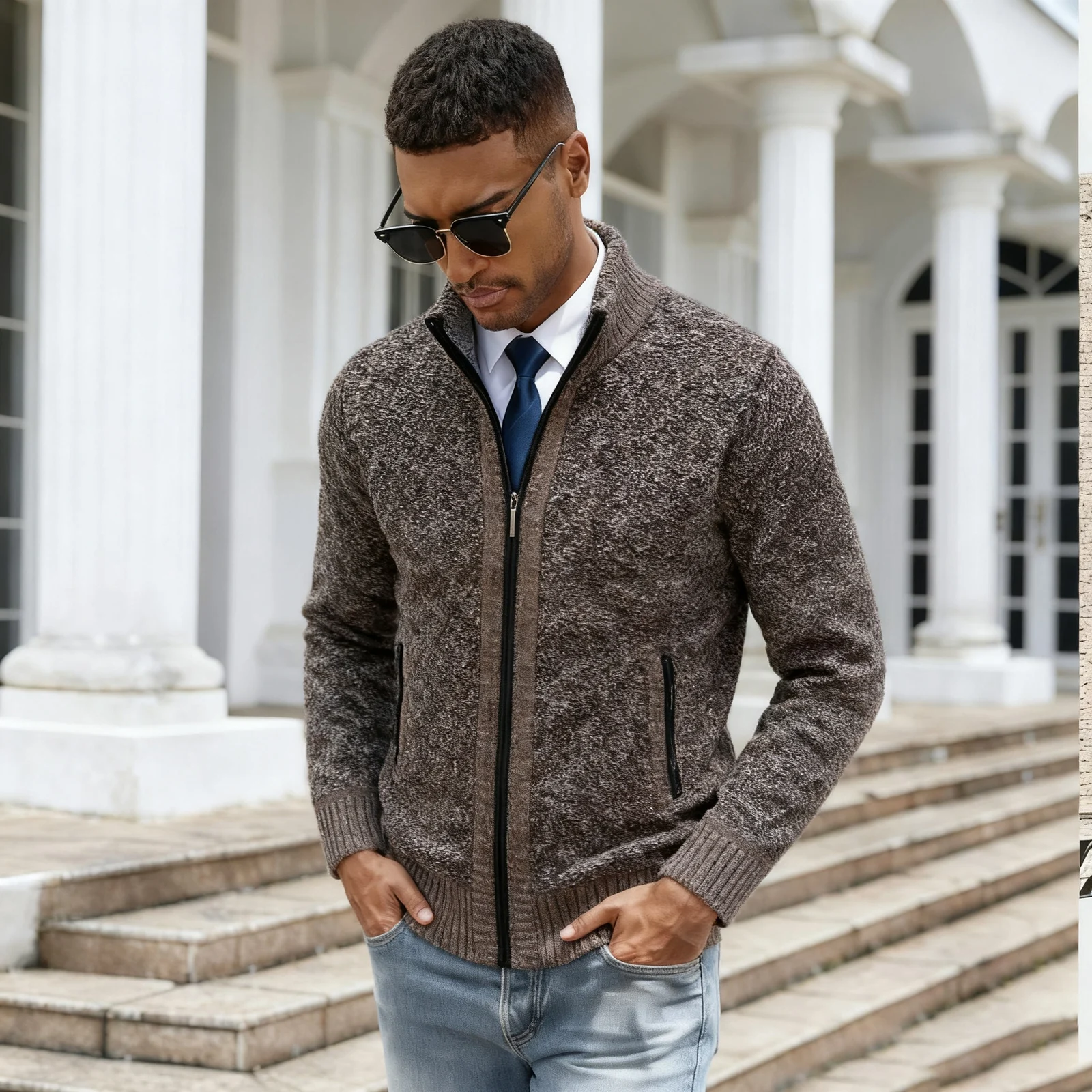 Large Size Autumn And Winter Fleece-lined Thickened Men's Sweater Knitted Cardigan For… — image 8