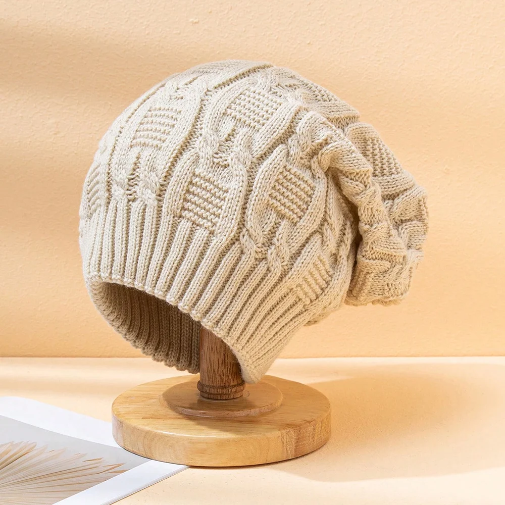 Lazy Wind Twisted Fiber Stack Knitted Hat Vintage Fashion Pure Color Yarn Warm And… — variant image