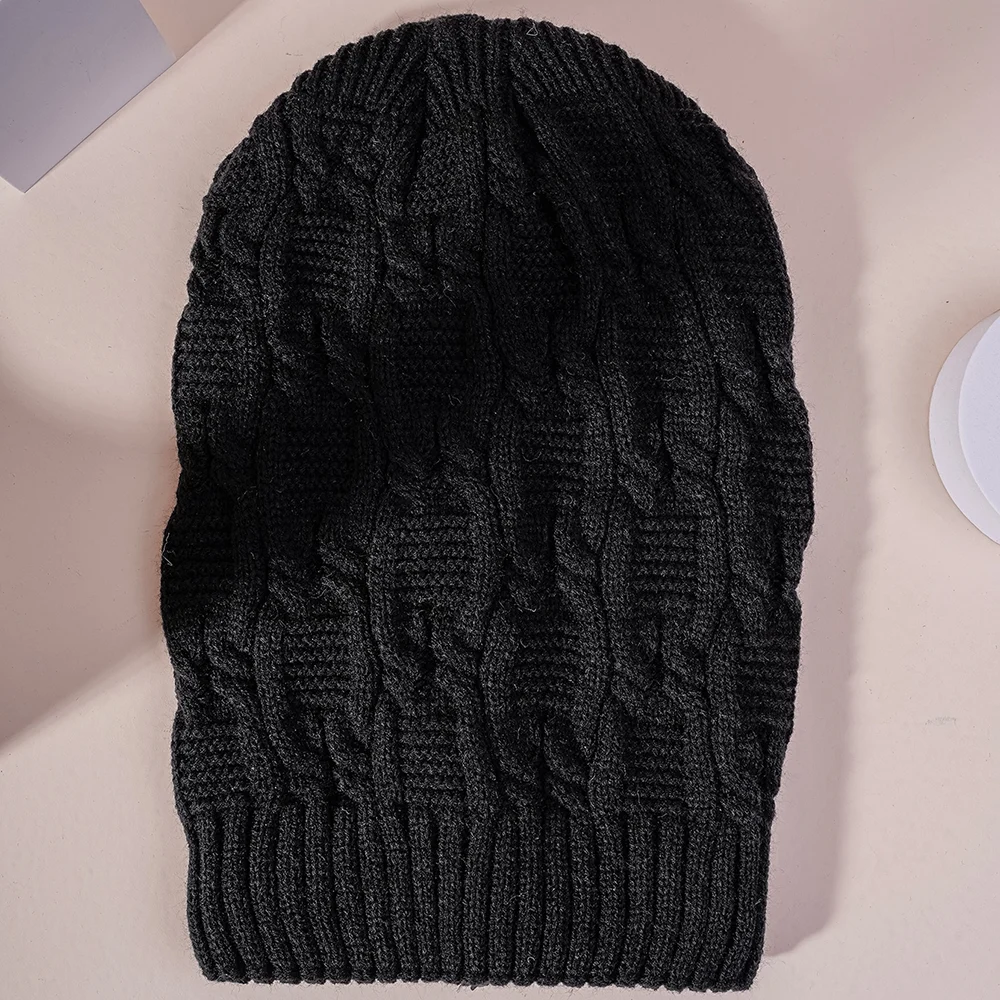 Lazy Wind Twisted Fiber Stack Knitted Hat Vintage Fashion Pure Color Yarn Warm And… — image 1