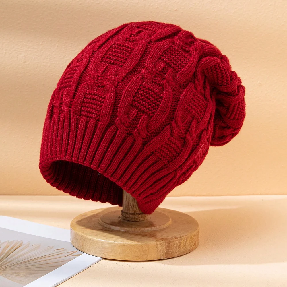Lazy Wind Twisted Fiber Stack Knitted Hat Vintage Fashion Pure Color Yarn Warm And… — variant image