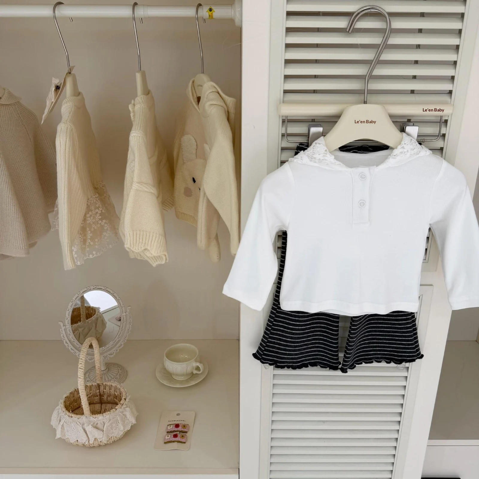 Le En Baby Kindergarten Outfits Autumn Chic Lace-trim Top And Striped Flared Pants Set — image 3