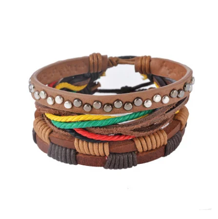 Leather Bracelet Men Multilayer Bead Punk Wrap Bracelets For Women Vintage Jewelry — image 2