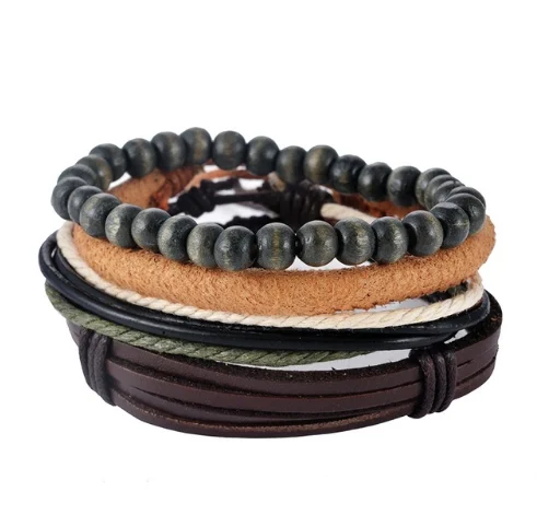 Leather Bracelet Men Multilayer Bead Punk Wrap Bracelets For Women Vintage Jewelry — image 11