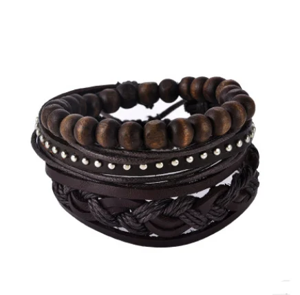 Leather Bracelet Men Multilayer Bead Punk Wrap Bracelets For Women Vintage Jewelry — image 3