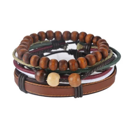 Leather Bracelet Men Multilayer Bead Punk Wrap Bracelets For Women Vintage Jewelry — image 1