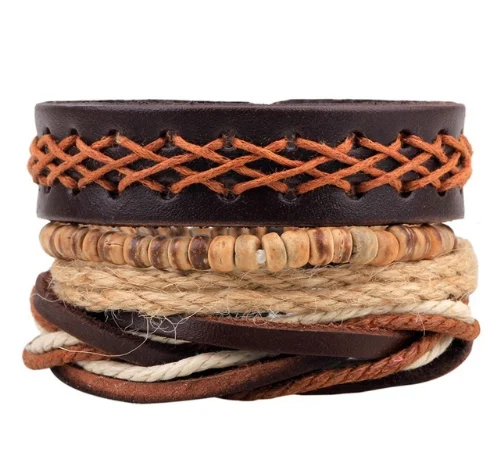 Leather Bracelet Men Multilayer Bead Punk Wrap Bracelets For Women Vintage Jewelry — image 4