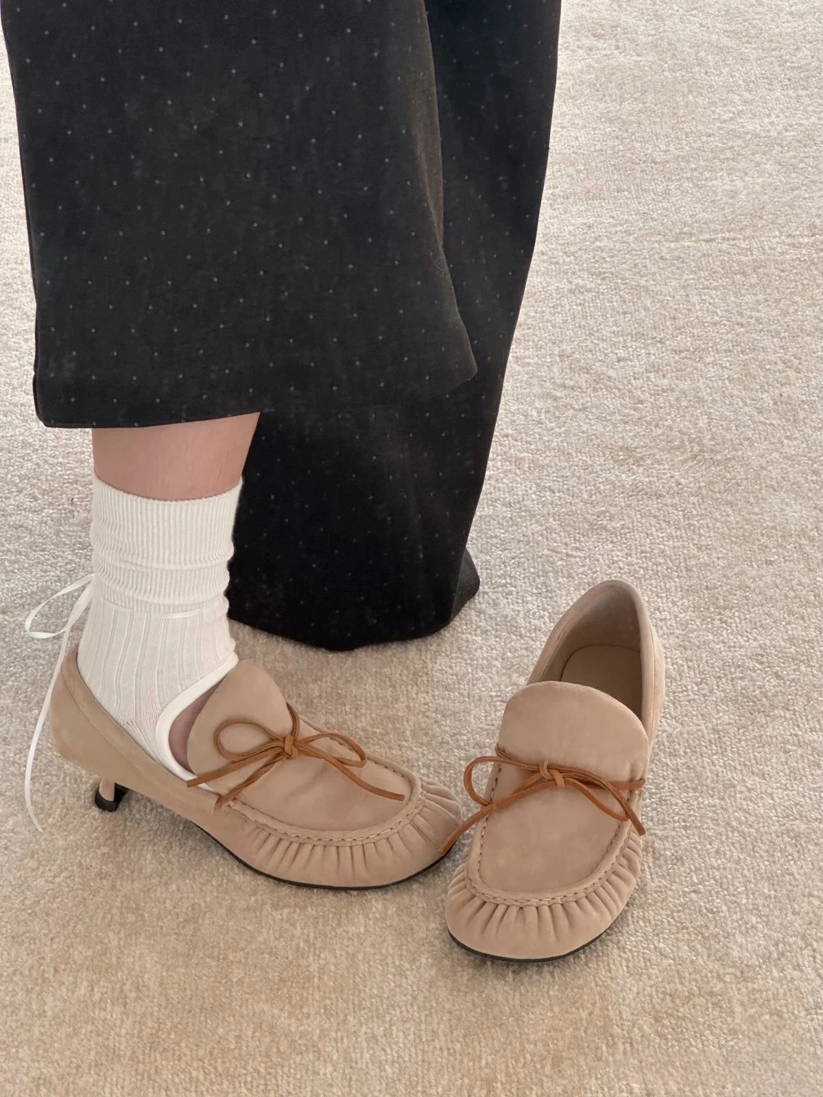 Leather Pleated Strap Bow High Heels — image 3