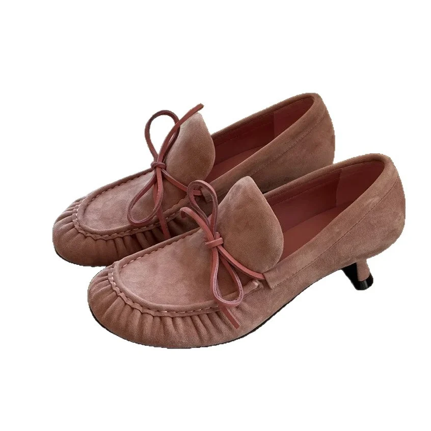 Leather Pleated Strap Bow High Heels — image 4