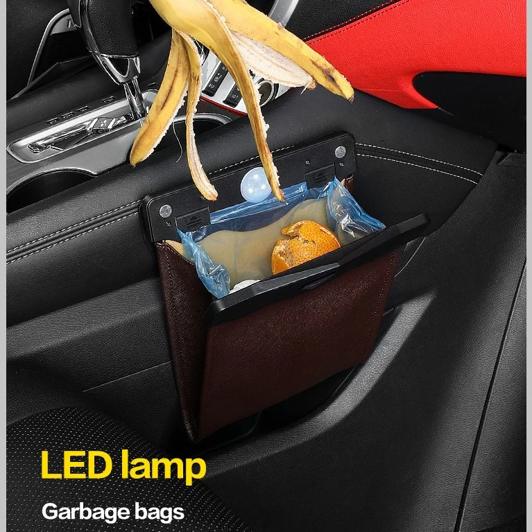 LED Car Trash Can Organizer Garbage Holder Automobiles Storage Bag Accessories Auto… — image 3