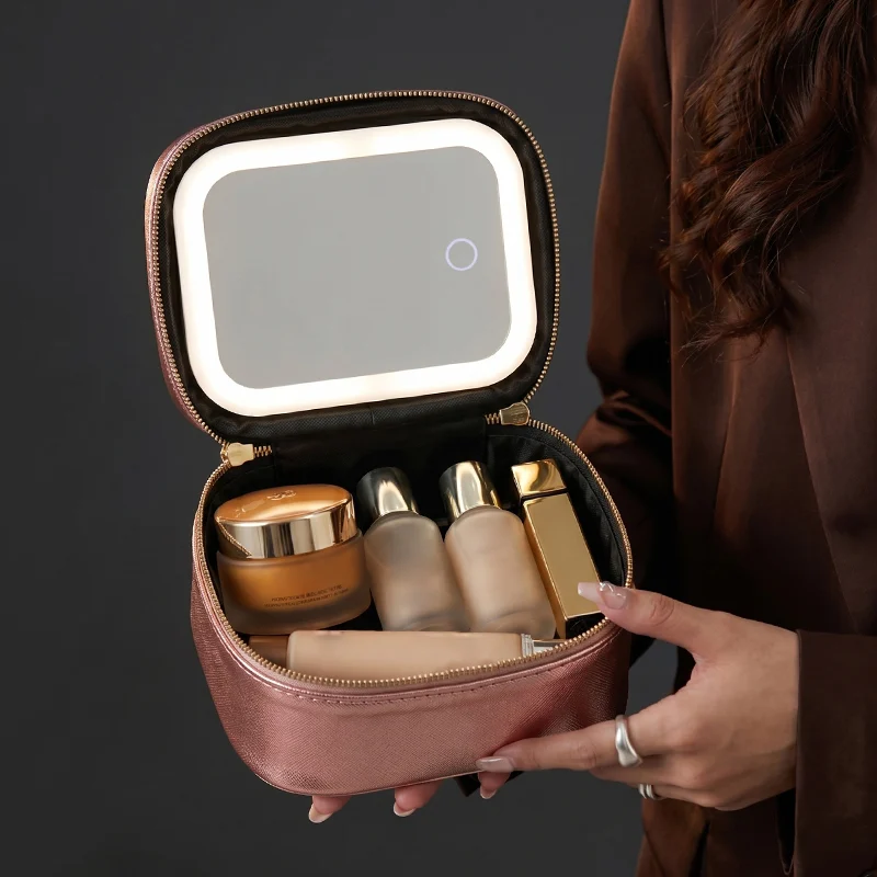 LED Mirror Makeup Bag, USB Rechargeable Travel Cosmetic Organizer, PU Portable… — image 7