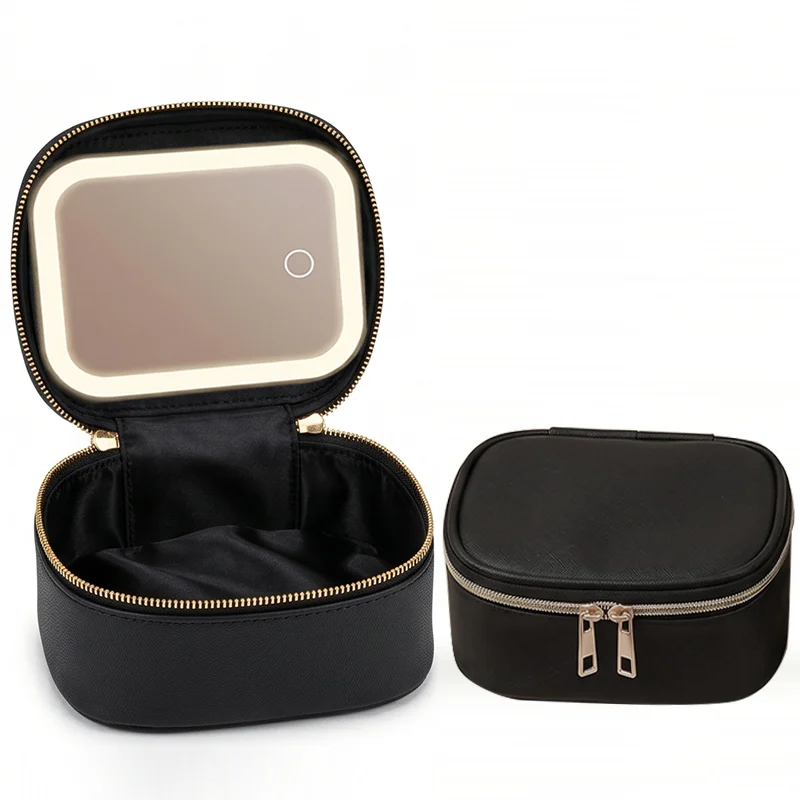 LED Mirror Makeup Bag, USB Rechargeable Travel Cosmetic Organizer, PU Portable… — image 4