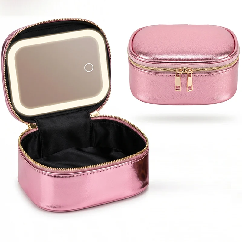 LED Mirror Makeup Bag, USB Rechargeable Travel Cosmetic Organizer, PU Portable… — image 14