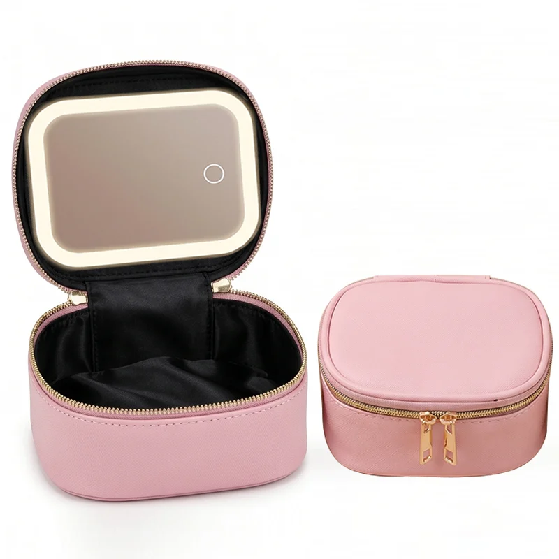 LED Mirror Makeup Bag, USB Rechargeable Travel Cosmetic Organizer, PU Portable… — image 5