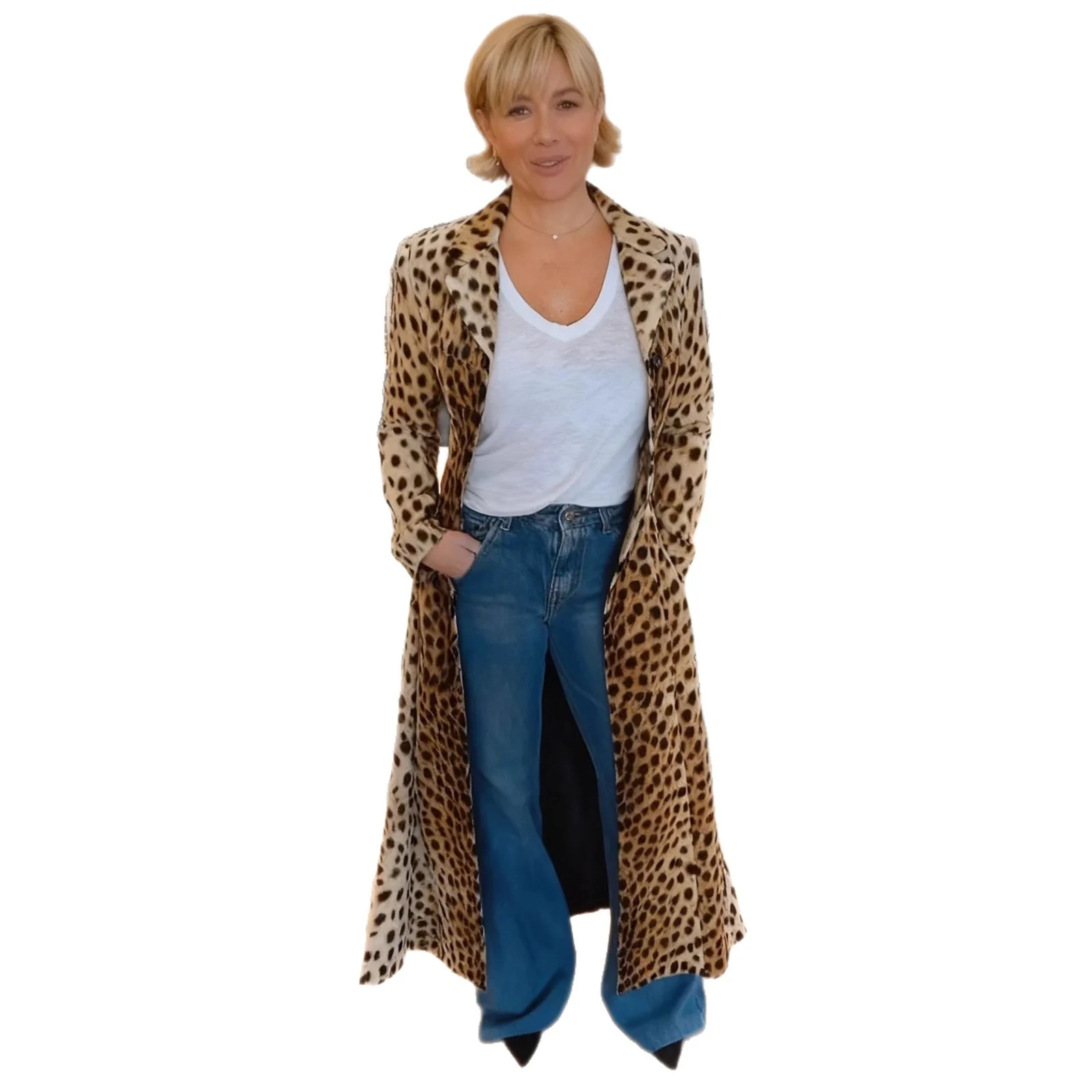 Leopard-print Casual Loose Blazer-style Cardigan Long Coat Trench For Women — image 2