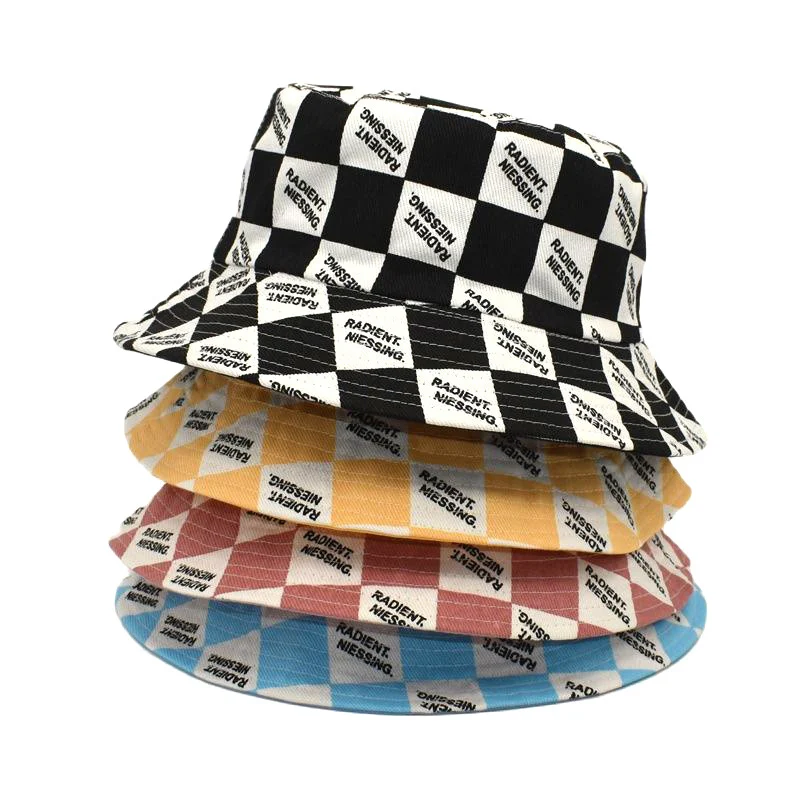 Letter Plaid Bucket Hat Women's Fashion Double-sided Wear — image 6