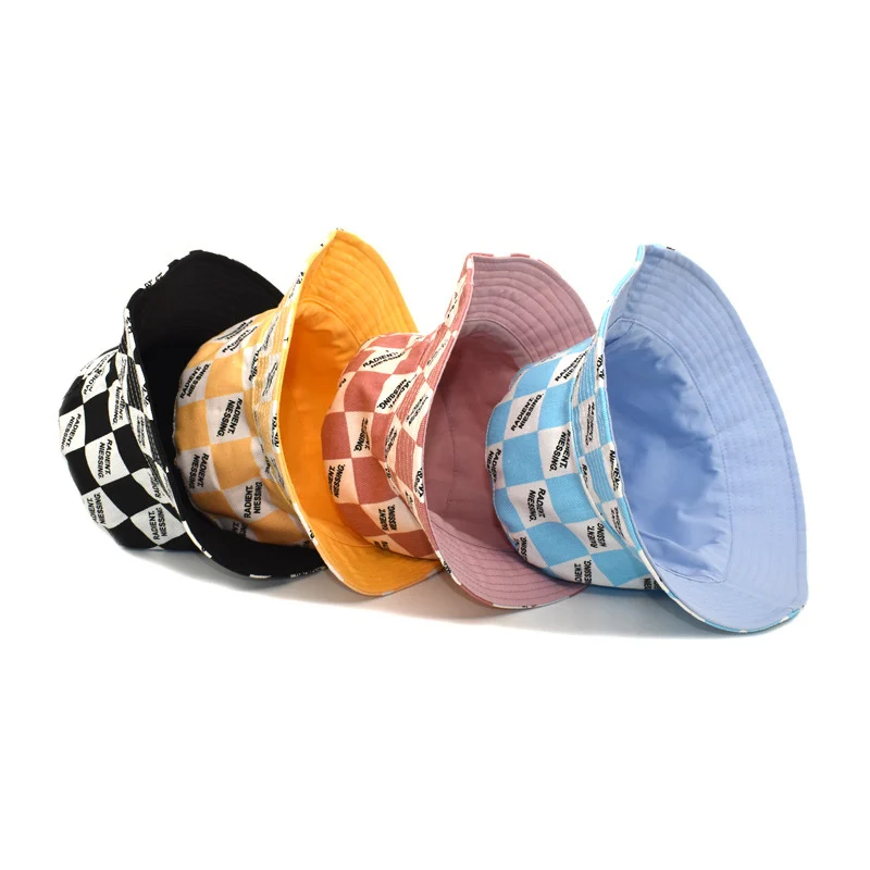Letter Plaid Bucket Hat Women's Fashion Double-sided Wear — image 2