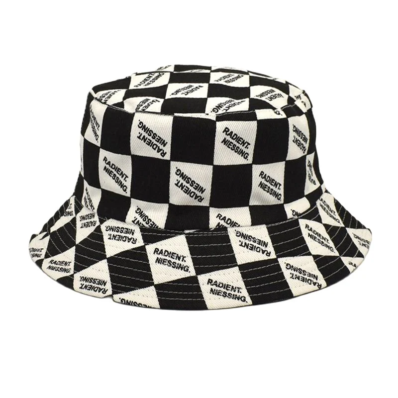 Letter Plaid Bucket Hat Women's Fashion Double-sided Wear — image 5