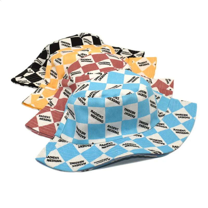 Letter Plaid Bucket Hat Women's Fashion Double-sided Wear — image 8