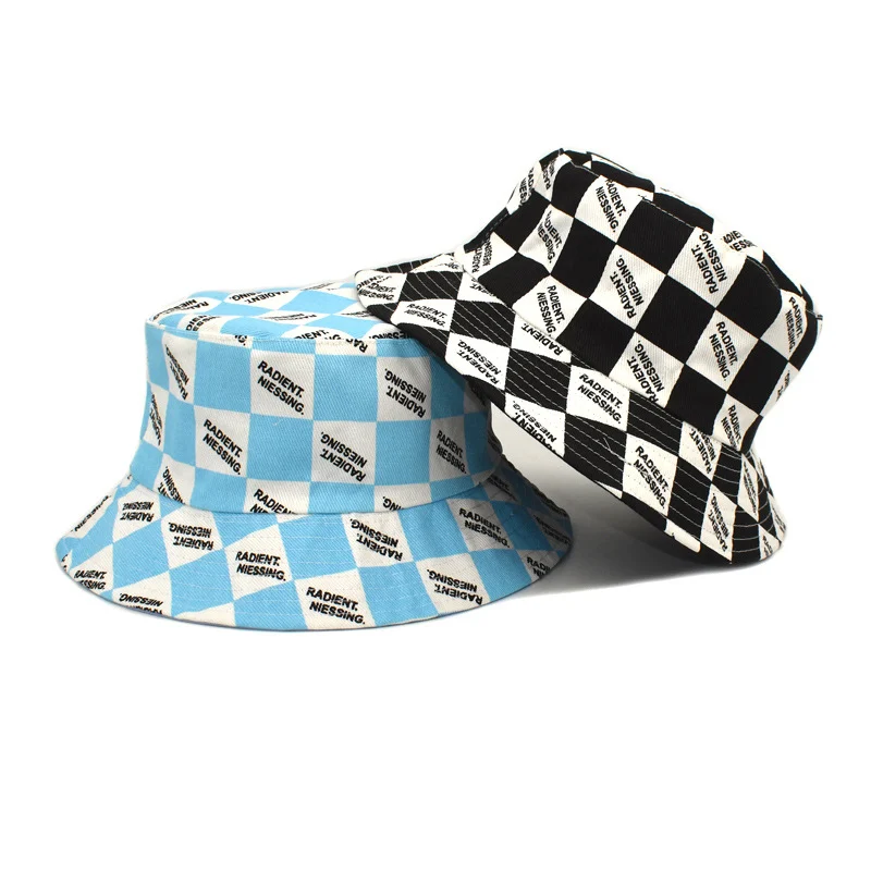 Letter Plaid Bucket Hat Women's Fashion Double-sided Wear — image 4