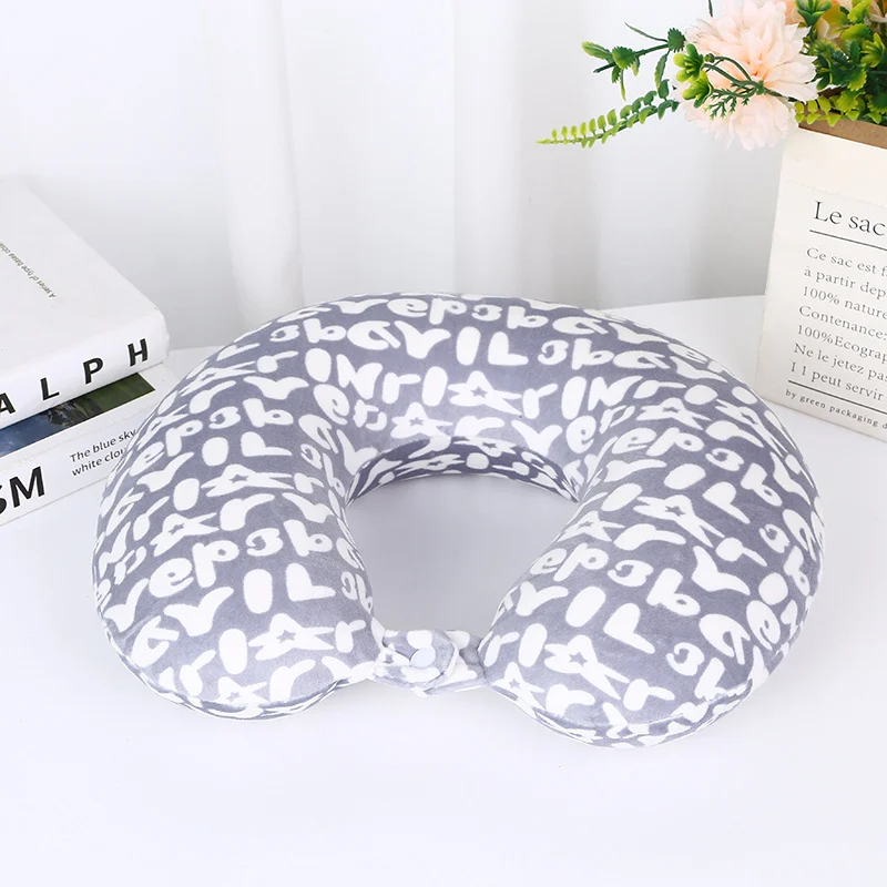 Letter Print U Shaped Travel Neck Pillow, Soft Microbead Cervical Pillow With Snap… — image 2