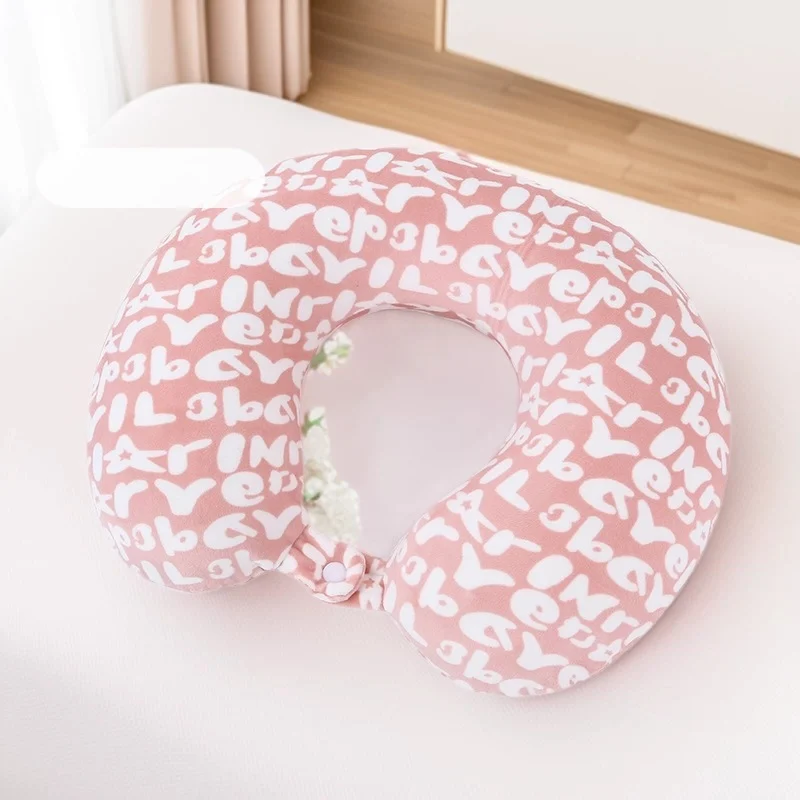 Letter Print U Shaped Travel Neck Pillow, Soft Microbead Cervical Pillow With Snap… — image 4