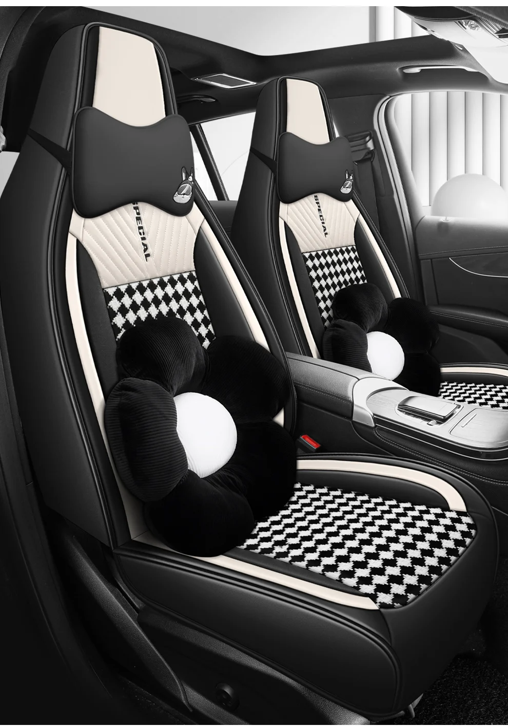 Light Luxury Nordic Style Classic Black White Checkered Plaid Car Seat Covers Full… — image 8