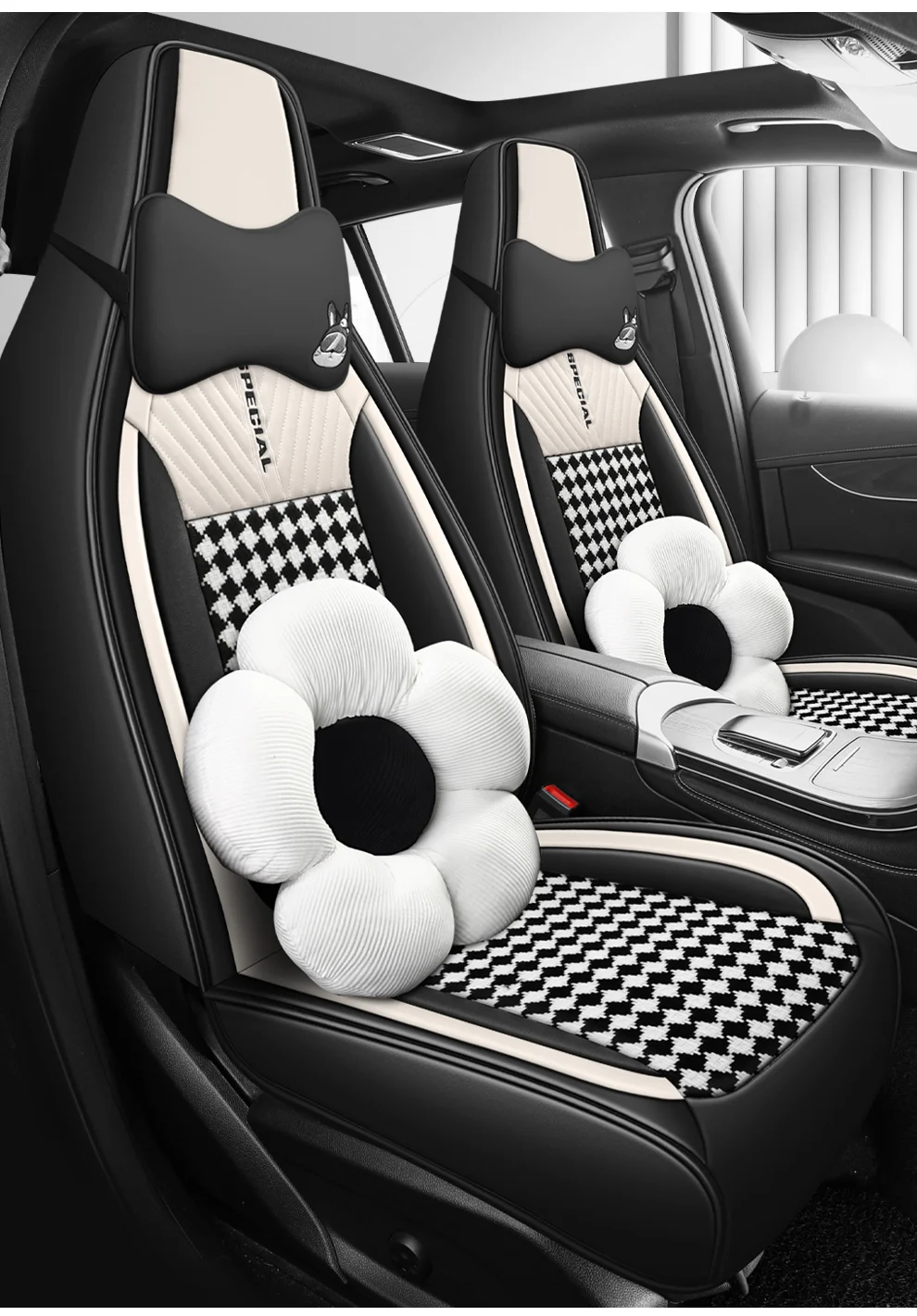 Light Luxury Nordic Style Classic Black White Checkered Plaid Car Seat Covers Full… — image 5