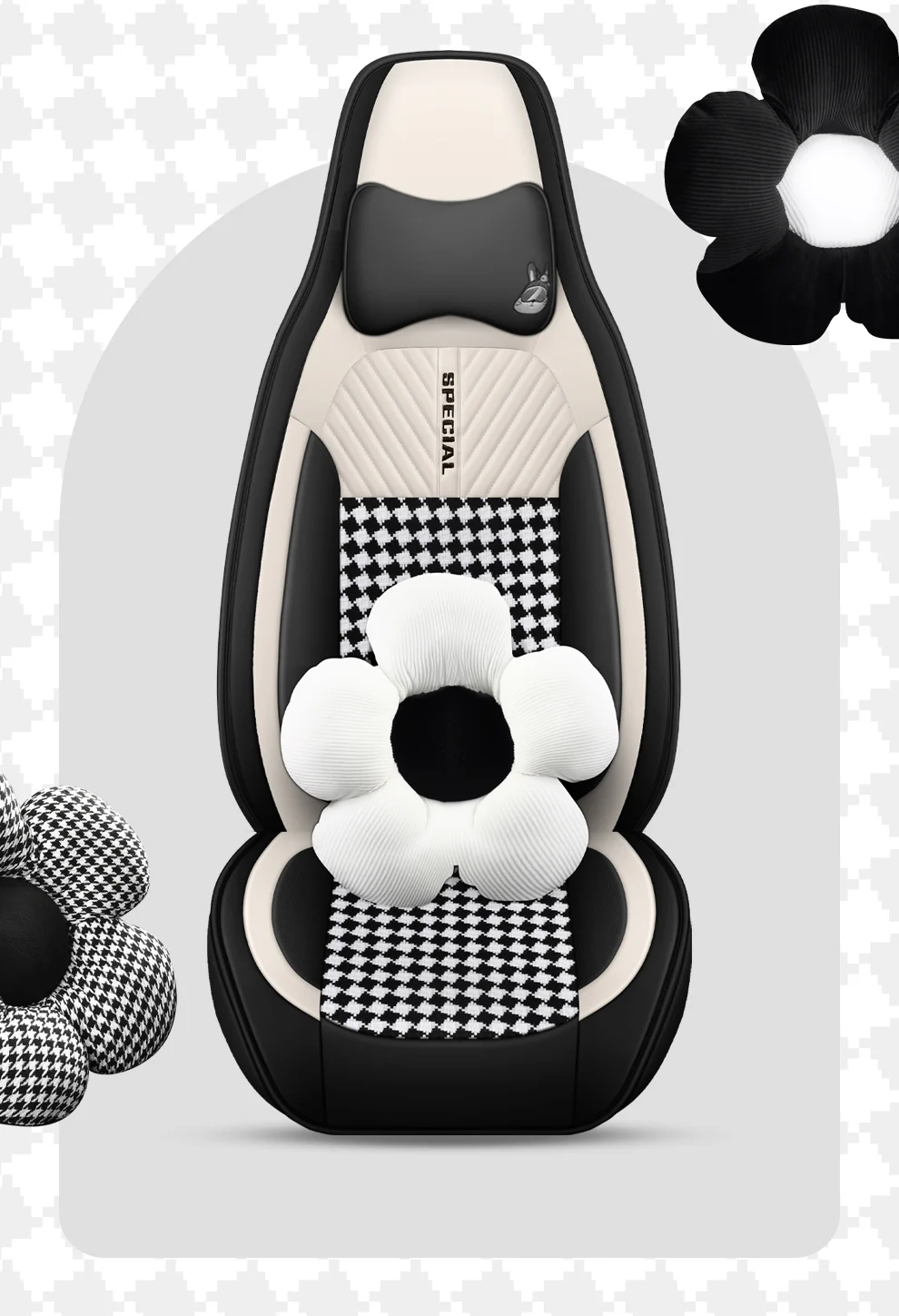 Light Luxury Nordic Style Classic Black White Checkered Plaid Car Seat Covers Full… — image 9