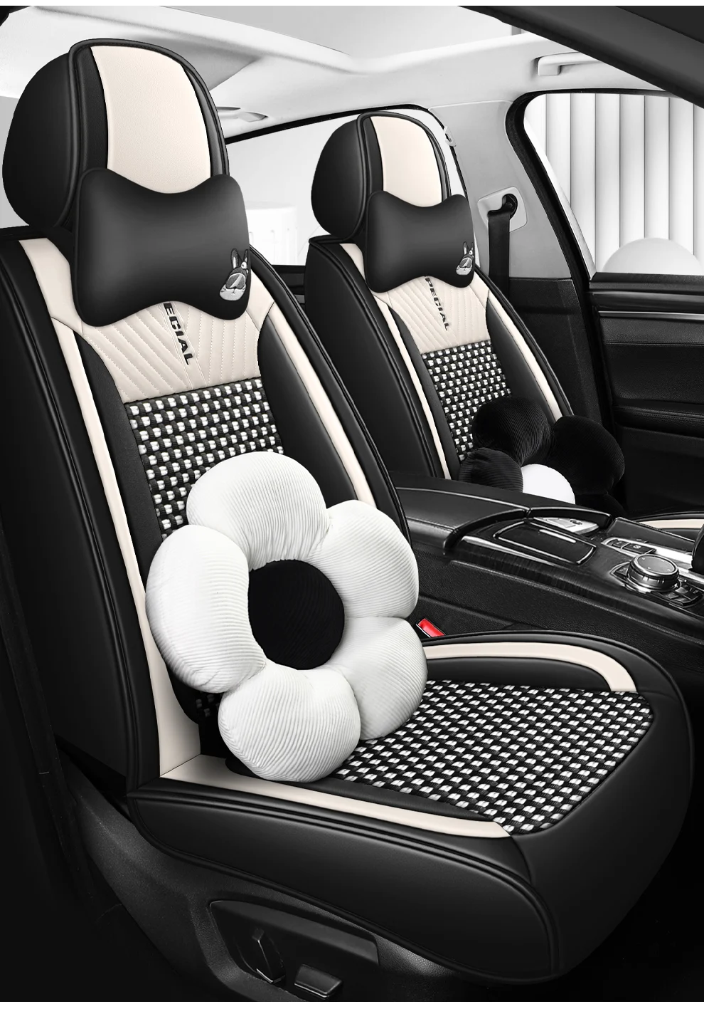 Light Luxury Nordic Style Classic Black White Checkered Plaid Car Seat Covers Full… — image 7